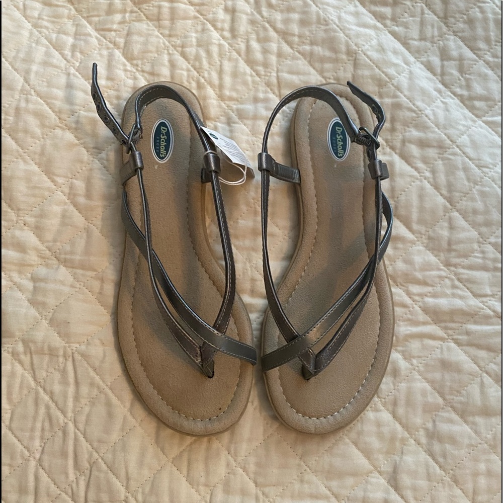 Dr. Scholls Strappy Flip Flop Sandal Pewter Women’s Sz 7.5 Thong